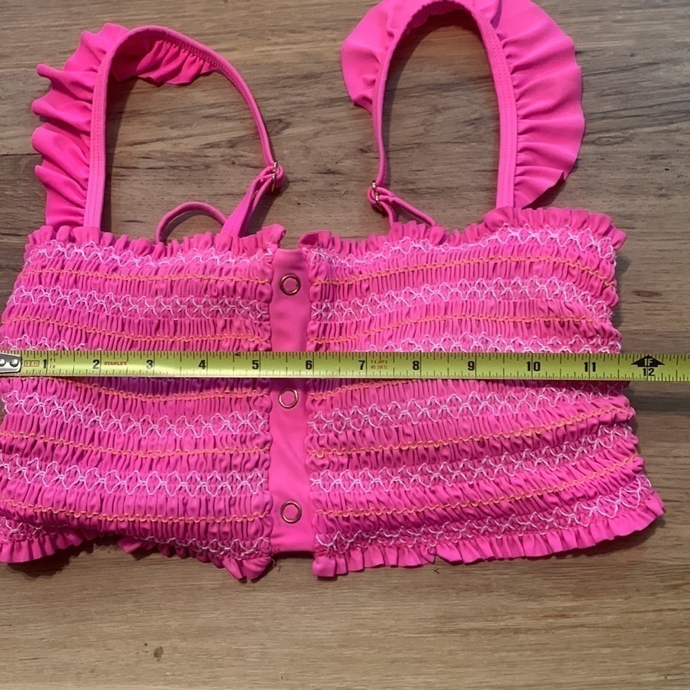 ARIZONA Jean Co. Ruffle Straps Smocked Bandeau Swimsuit Top Hot Pink Women’s M - Picture 5 of 9